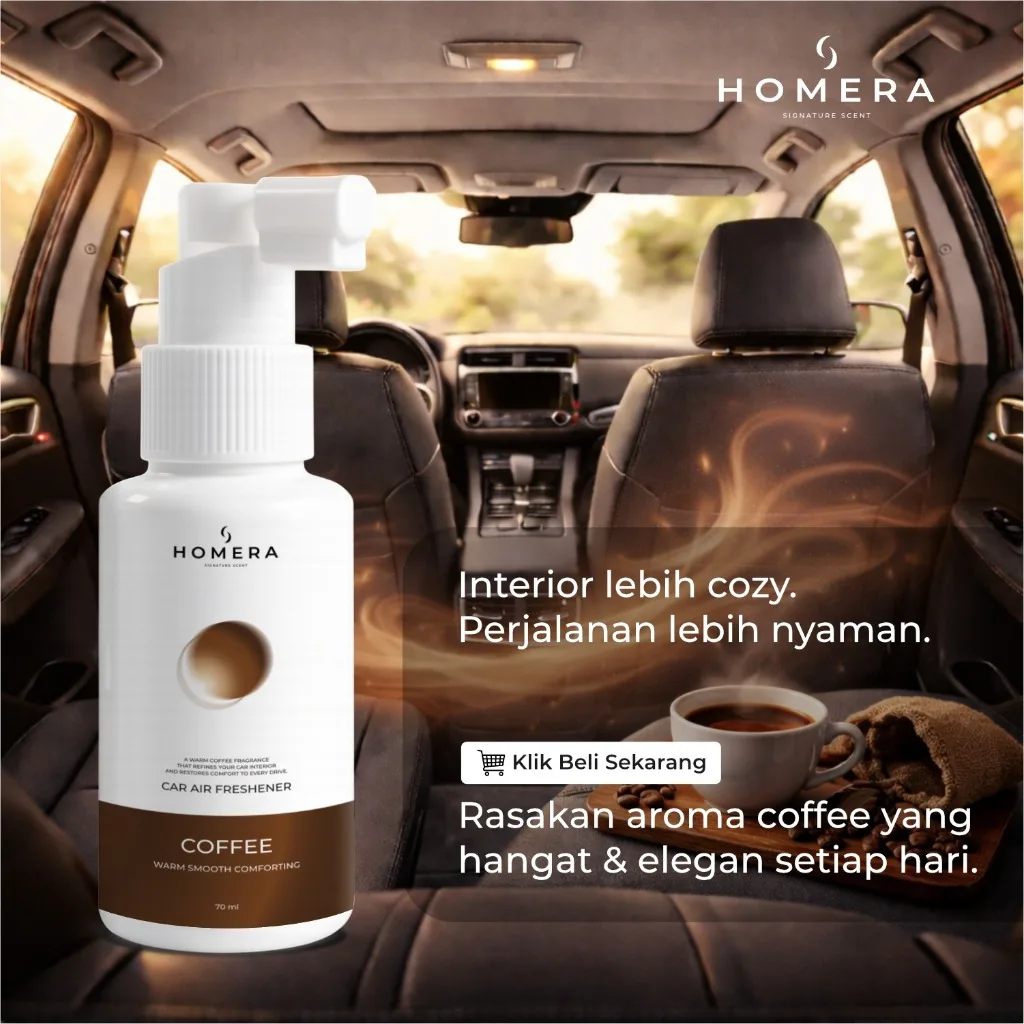 HOMERA Parfum Mobil Coffee 70ml Car Air Freshener Aroma Kopi Tahan Lama Anti Bau Wangi Premium
