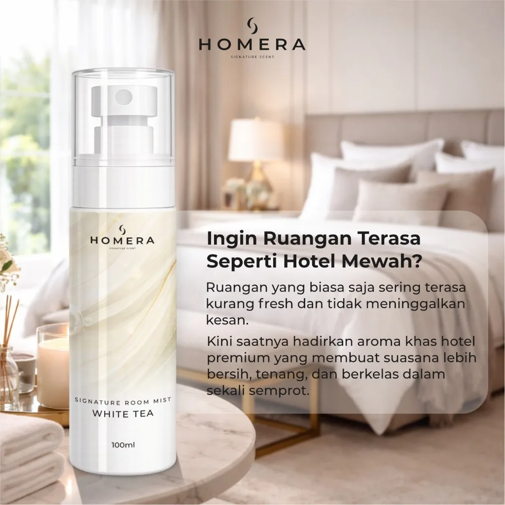HOMERA Signature Room Mist White Tea 100ml Pengharum Ruangan Clean Elegant Tahan Lama