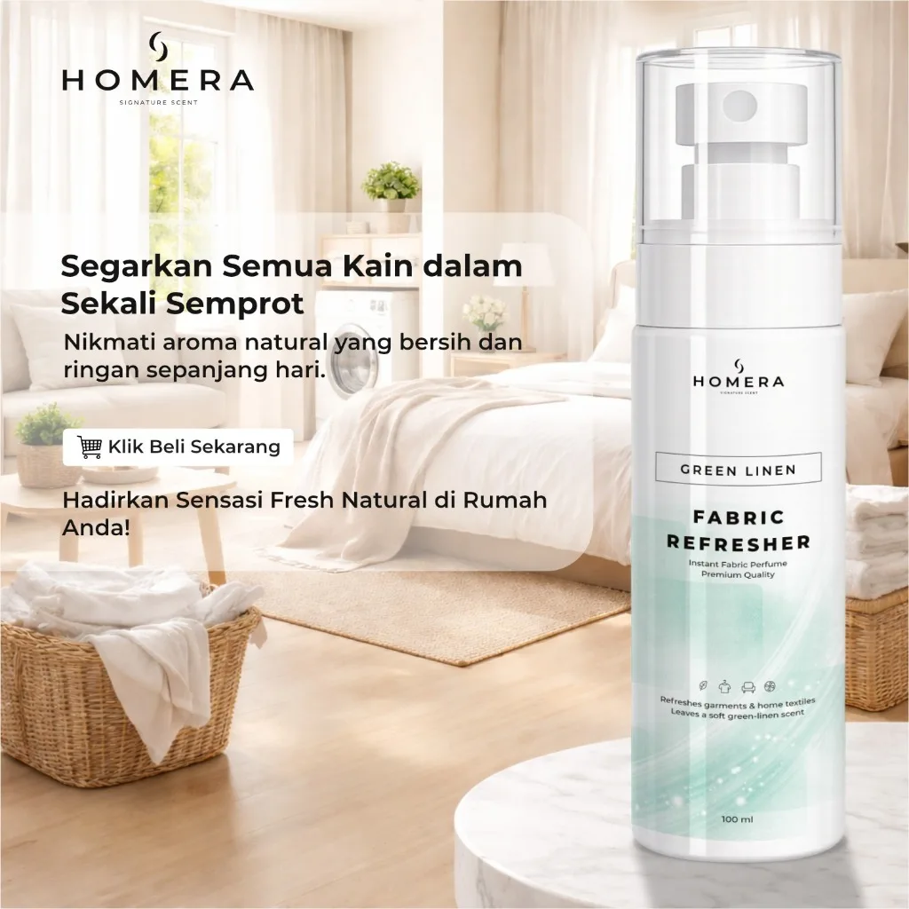 HOMERA Fabric Refresher Green Linen 100ml Pewangi Pakaian Penghilang Bau Laundry Spray