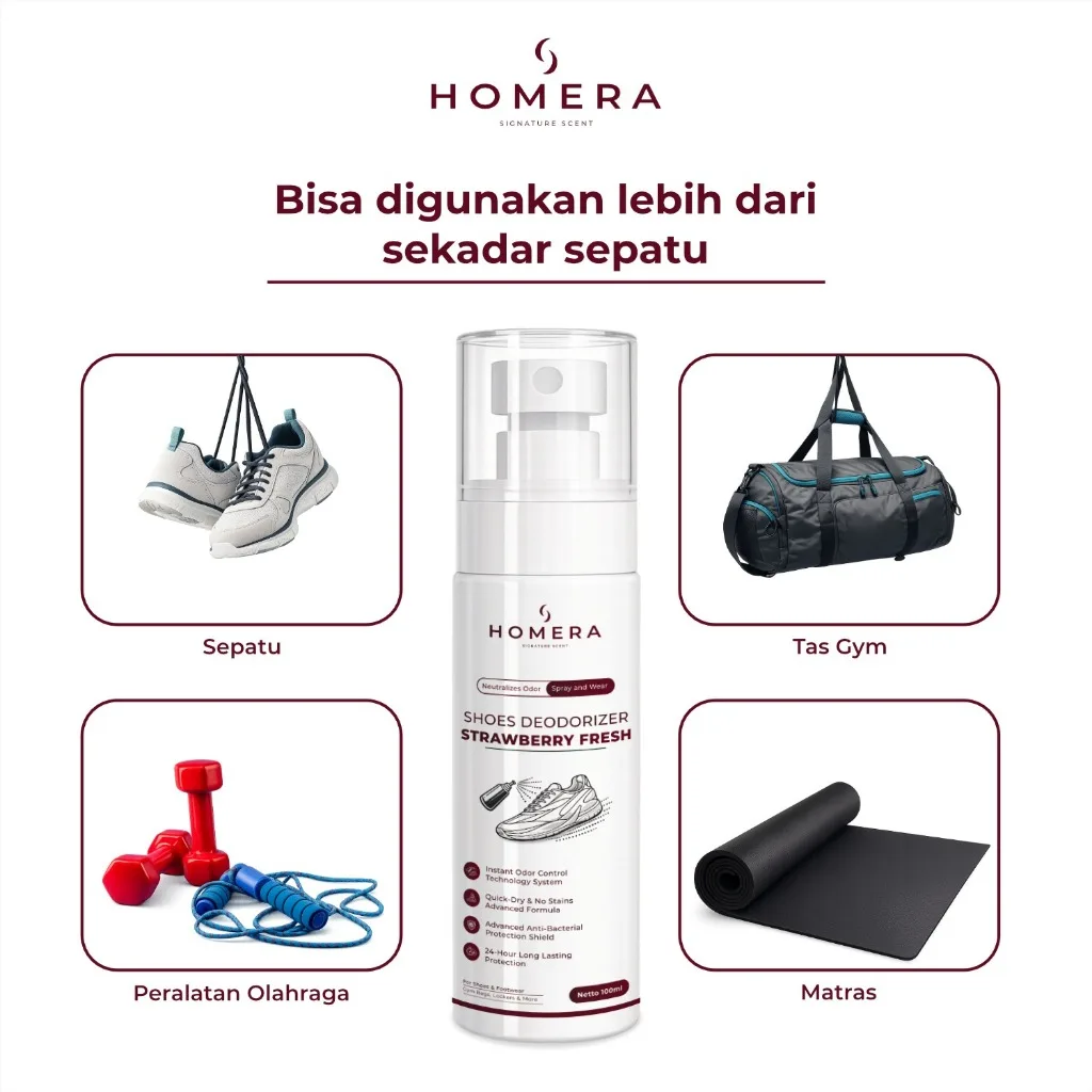 HOMERA Shoes Deodorizer Strawberry Fresh 100ml Anti Bakteri Jamur Penghilang Bau Sepatu