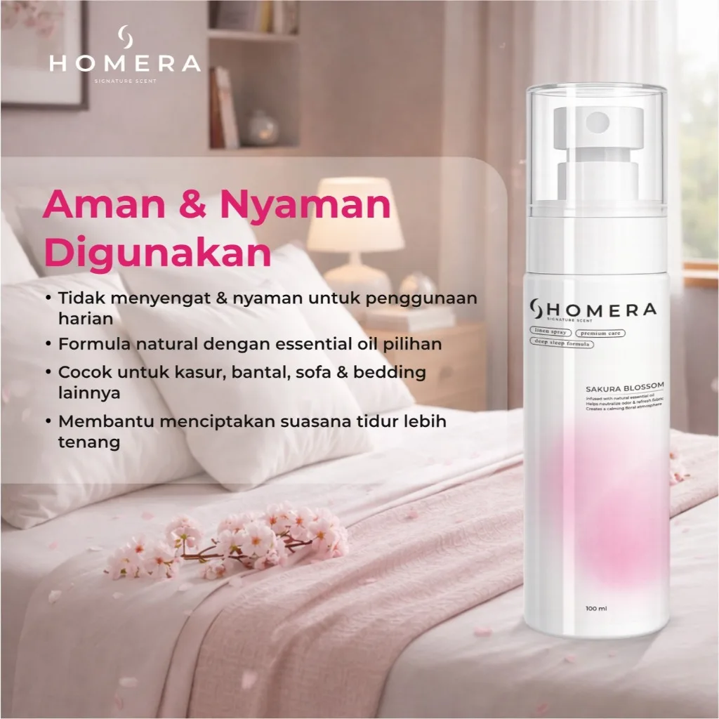 HOMERA Linen Spray Sakura Blossom 100ml Anti Bakteri Pewangi Sprei Pengharum Kamar