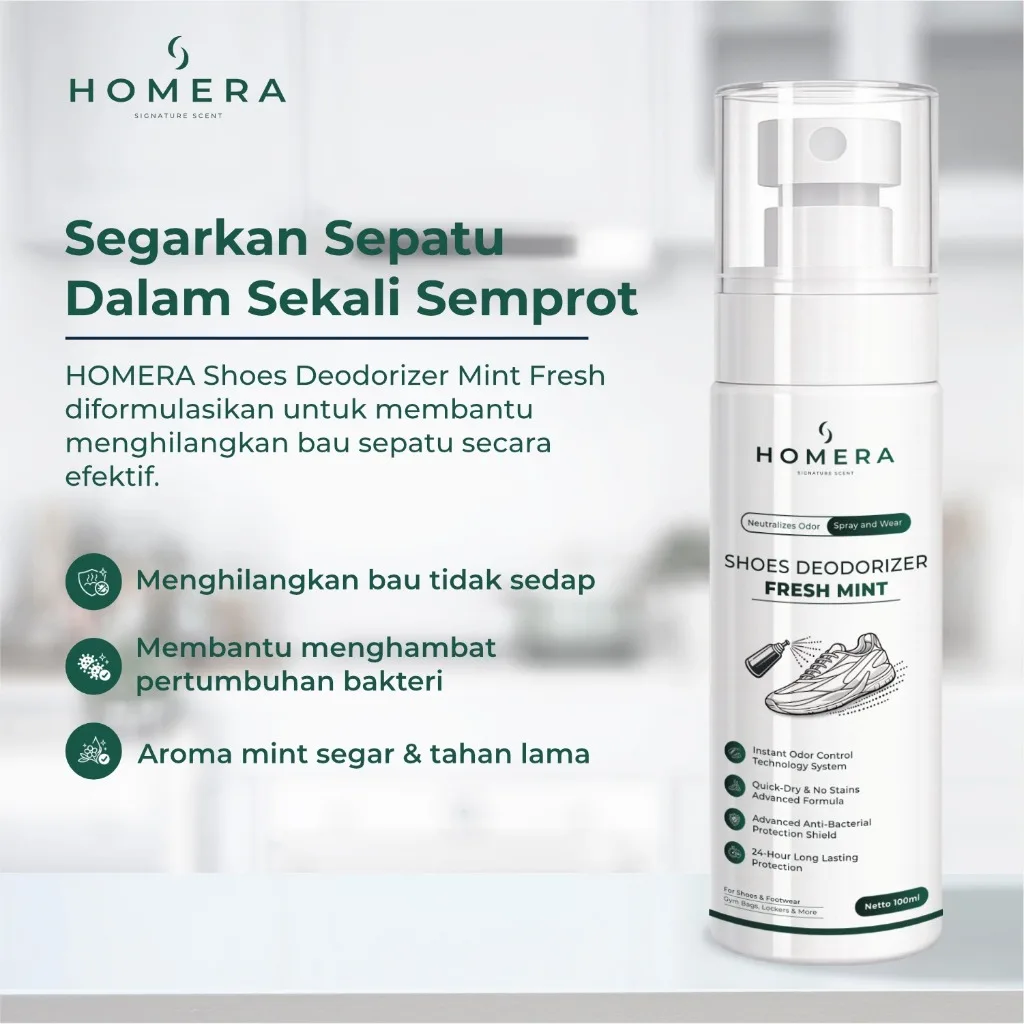 HOMERA Shoes Deodorizer Fresh Mint 100ml Anti Bakteri Jamur Penghilang Bau Sepatu