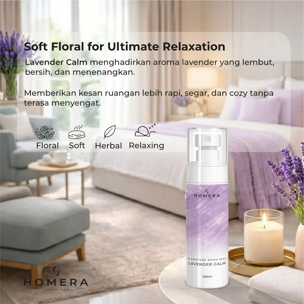 HOMERA Signature Room Mist Lavender Calm 100ml Pengharum Ruangan Relaxing Tahan Lama