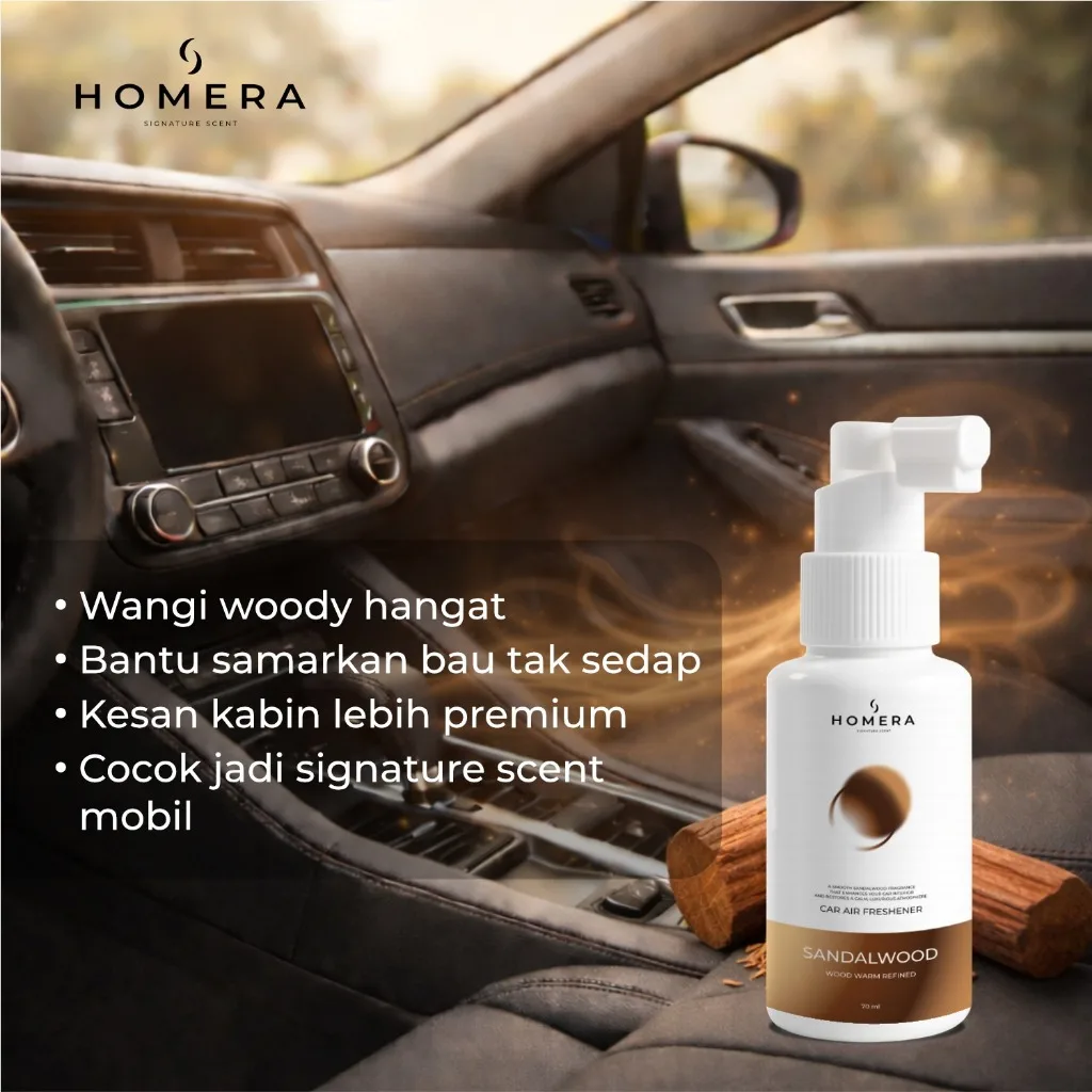 HOMERA Parfum Mobil Sandalwood 70ml Car Air Freshener Wangi Kayu Cendana Tahan Lama Anti Bau