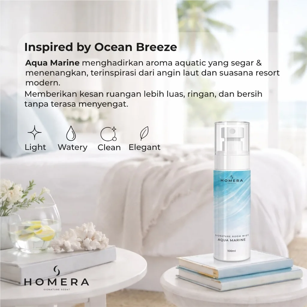 HOMERA Signature Room Mist Aqua Marine 100ml Pengharum Ruangan Fresh Clean Tahan Lama