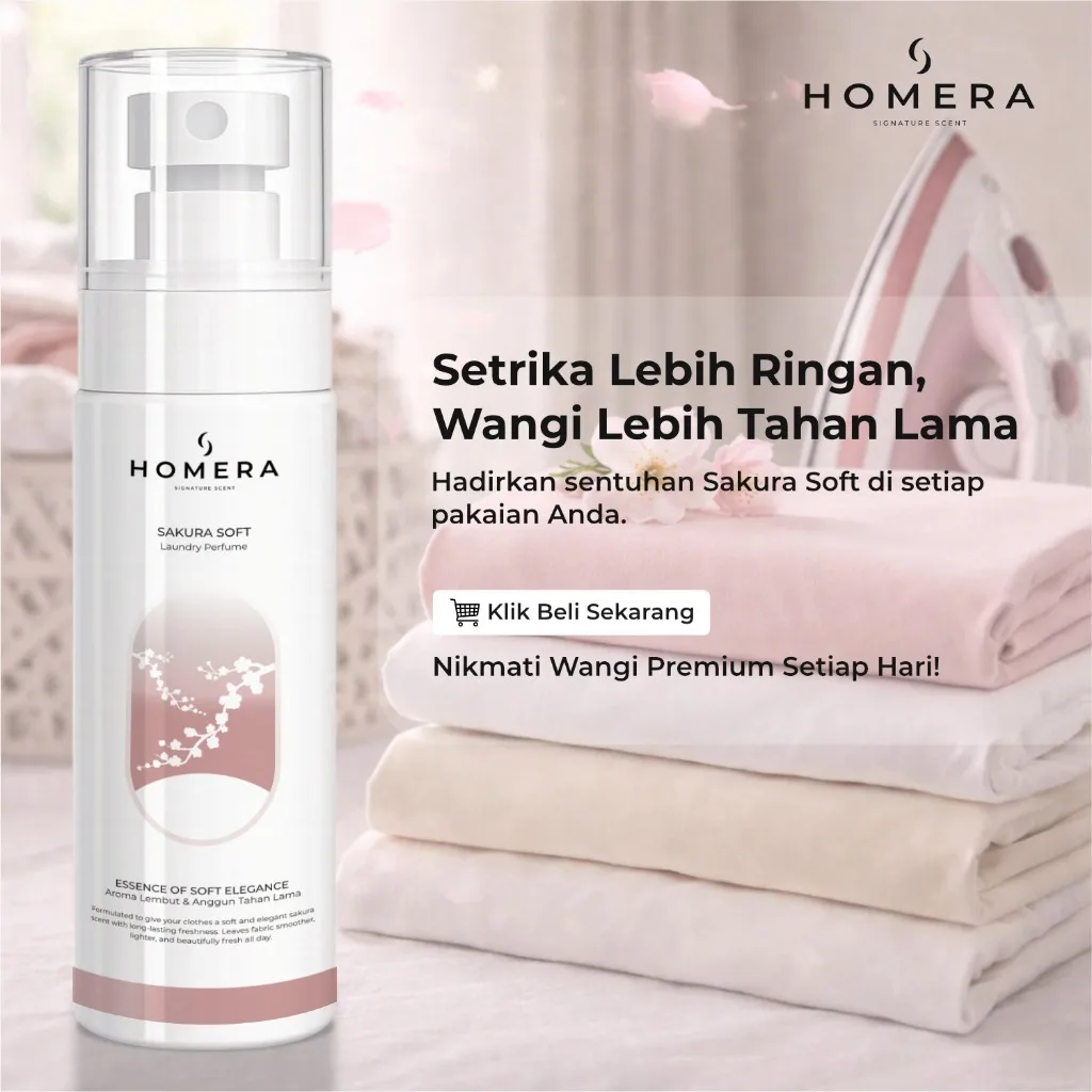 HOMERA Laundry Perfume Sakura Soft 100ml Pewangi Setrika Pengharum Pakaian Tahan Lama