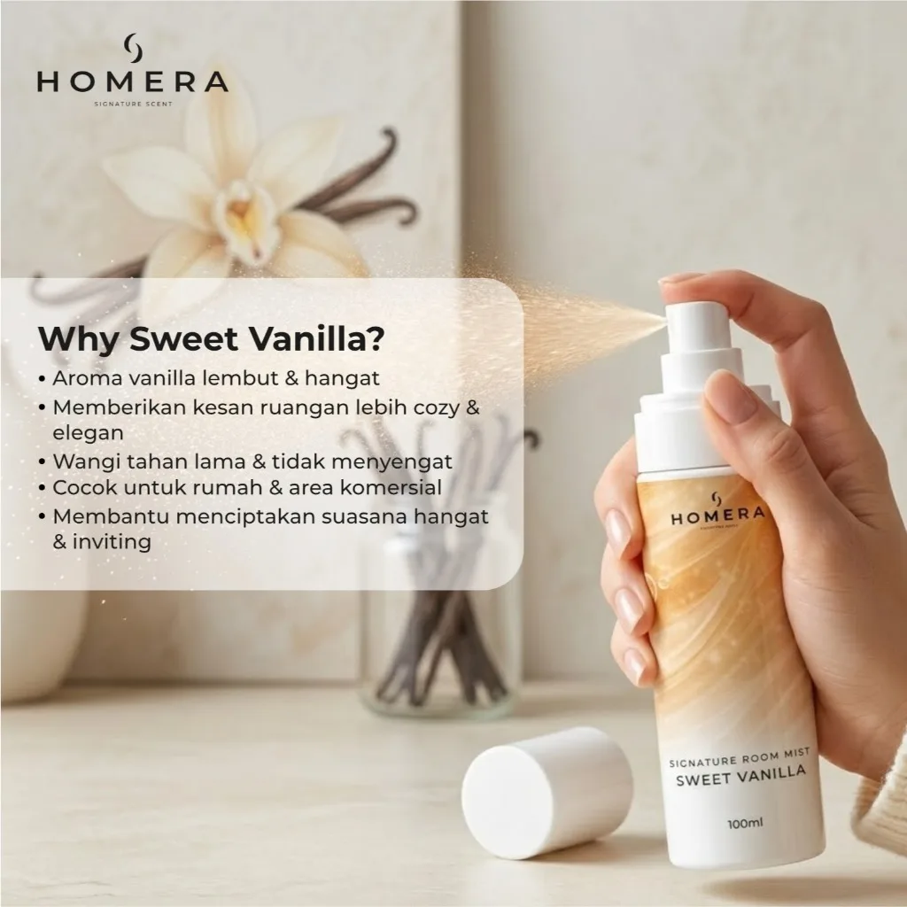 HOMERA Signature Room Mist Sweet Vanilla 100ml Pengharum Ruangan Manis Elegan Tahan Lama
