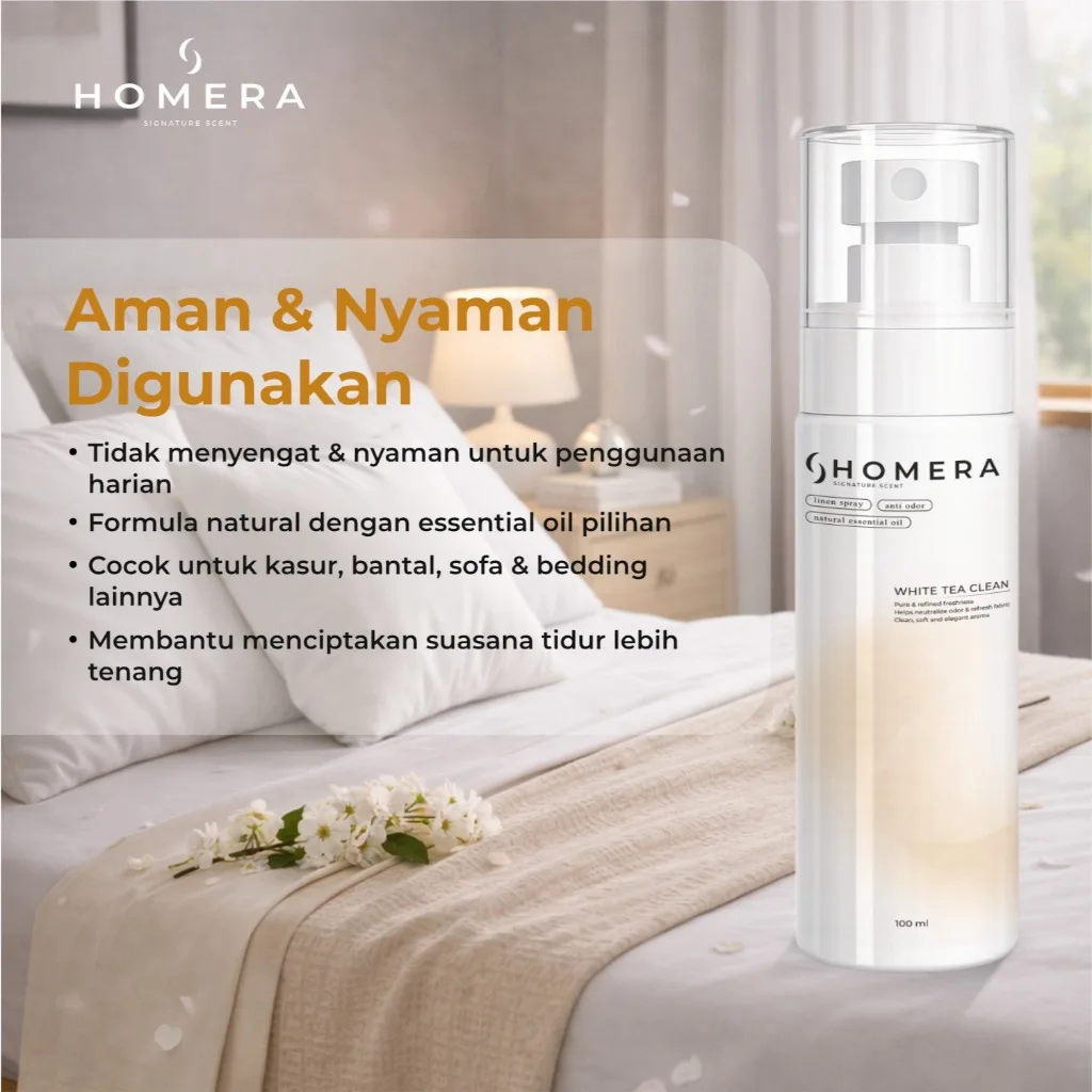 HOMERA Linen Spray White Tea Clean 100ml Anti Bakteri Pewangi Sprei Pengharum Kamar