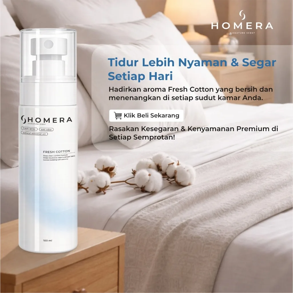 HOMERA Linen Spray Fresh Cotton 100ml Anti Bakteri Pewangi Sprei Antibacterial Pengharum Kamar