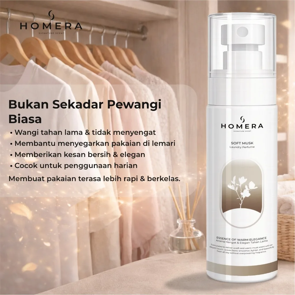 HOMERA Laundry Perfume Soft Musk 100ml Pewangi Setrika Pengharum Pakaian Tahan Lama