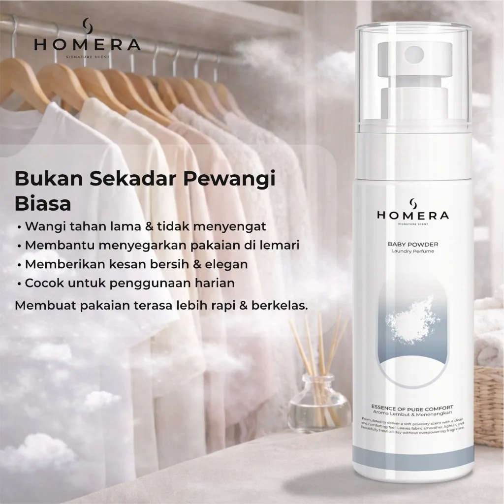 HOMERA Laundry Perfume Baby Powder 100ml Pewangi Setrika Pengharum Pakaian Tahan Lama