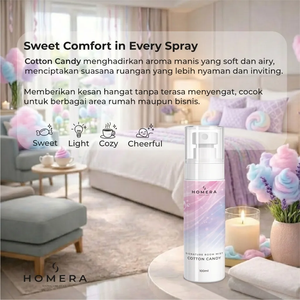HOMERA Signature Room Mist Cotton Candy 100ml Pengharum Ruangan Manis Tahan Lama