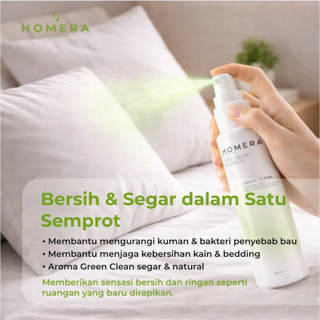 HOMERA Linen Spray Green Clean 100ml Anti Bakteri Pewangi Sprei Pengharum Kamar