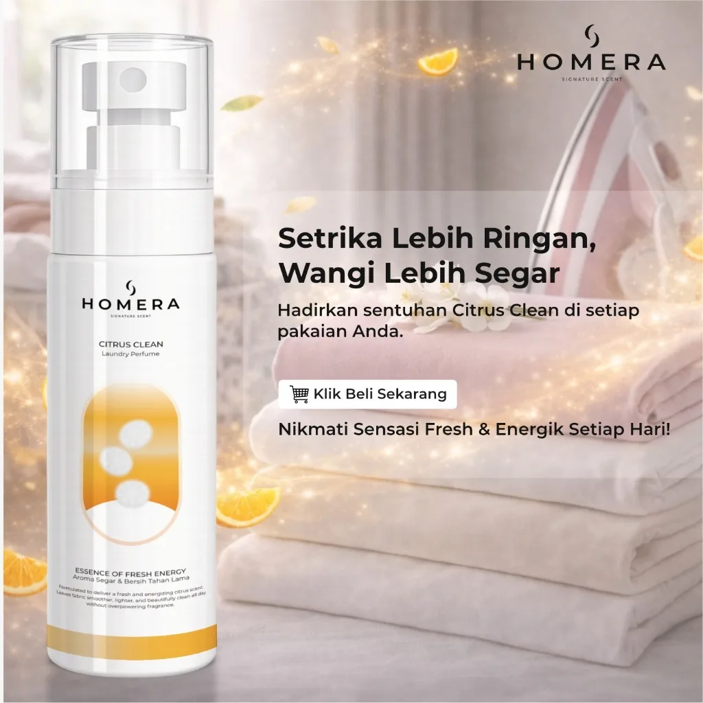 HOMERA Laundry Perfume Citrus Clean 100ml Pewangi Setrika Pengharum Pakaian Tahan Lama