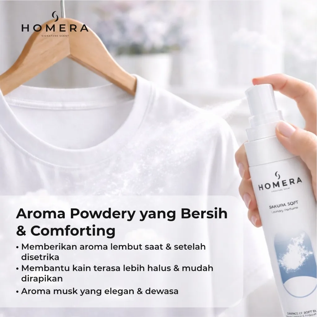 HOMERA Laundry Perfume Baby Powder 100ml Pewangi Setrika Pengharum Pakaian Tahan Lama