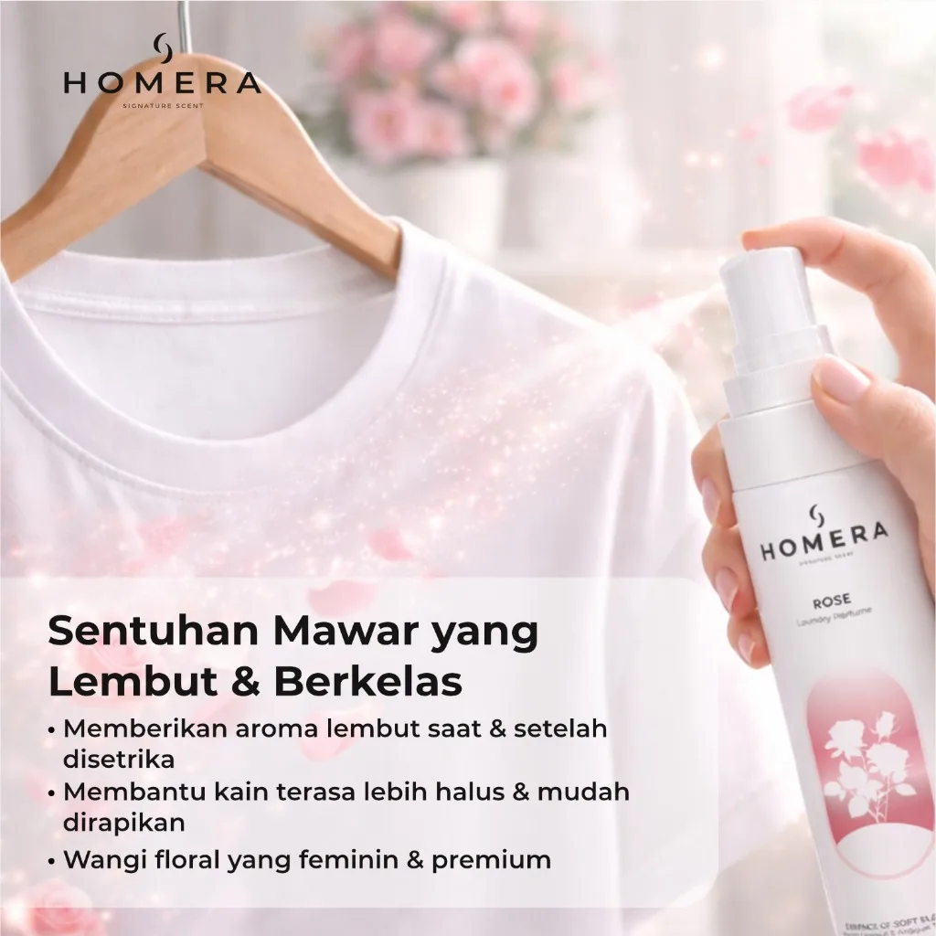 HOMERA Laundry Perfume Rose 100ml Pewangi Setrika Pengharum Pakaian Wangi Tahan Lama