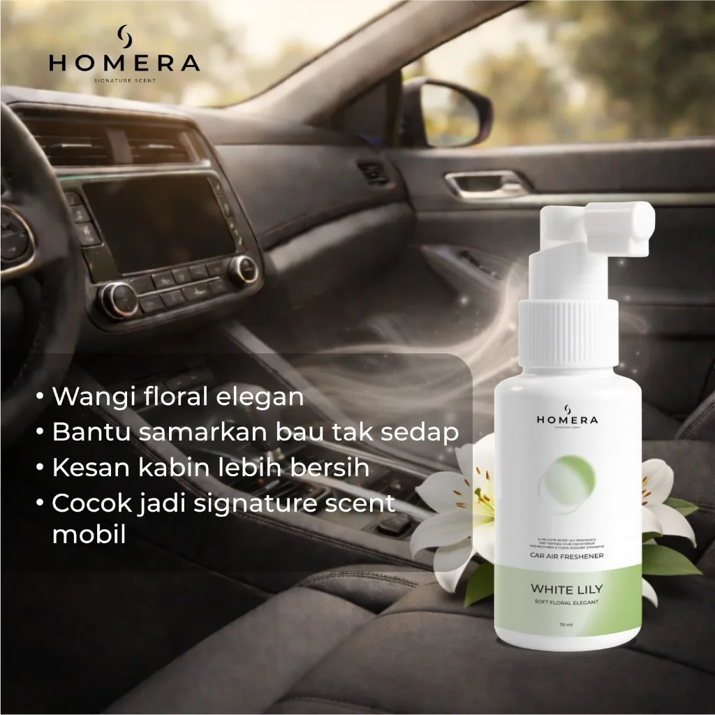 HOMERA Parfum Mobil White Lily 70ml Car Air Freshener Wangi Floral Elegan Tahan Lama Anti Bau