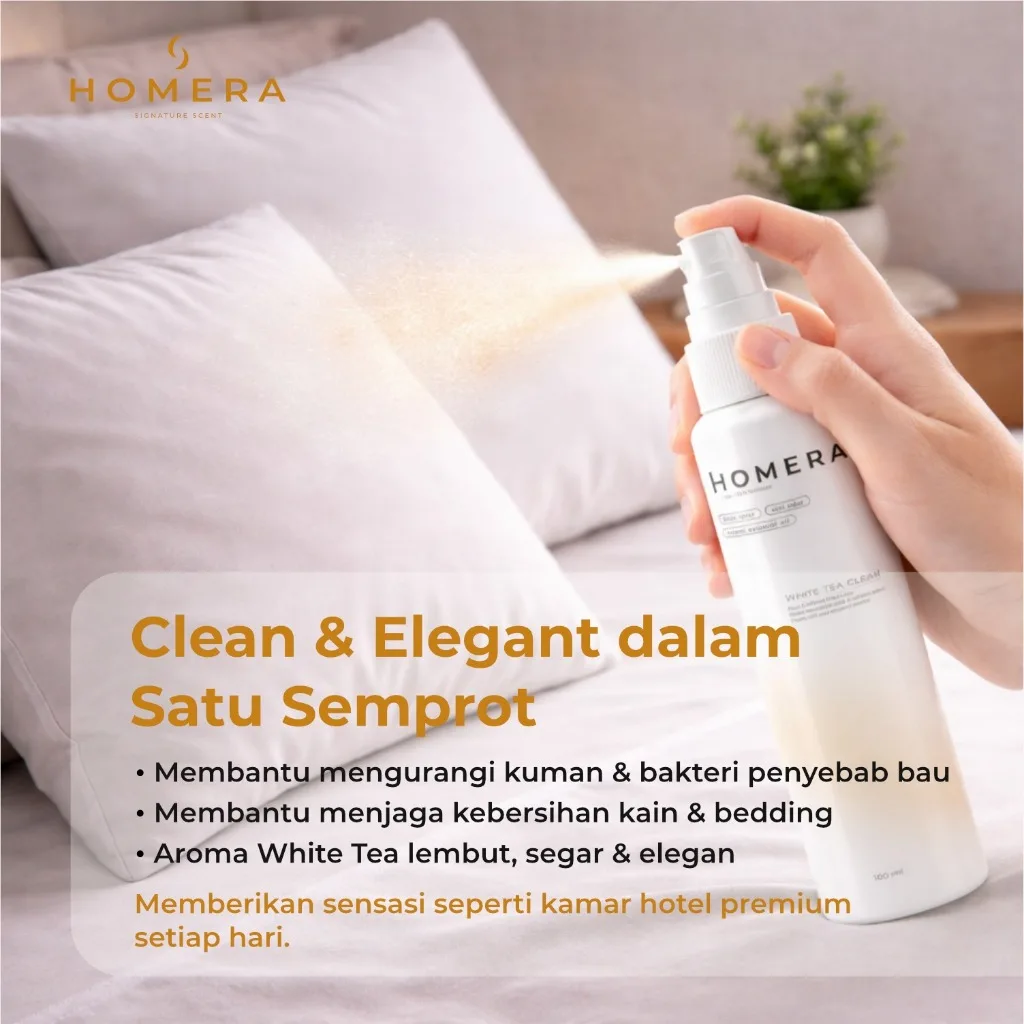 HOMERA Linen Spray White Tea Clean 100ml Anti Bakteri Pewangi Sprei Pengharum Kamar