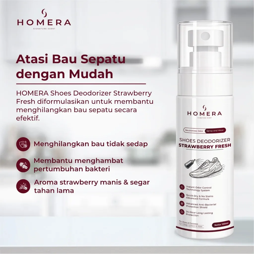 HOMERA Shoes Deodorizer Strawberry Fresh 100ml Anti Bakteri Jamur Penghilang Bau Sepatu