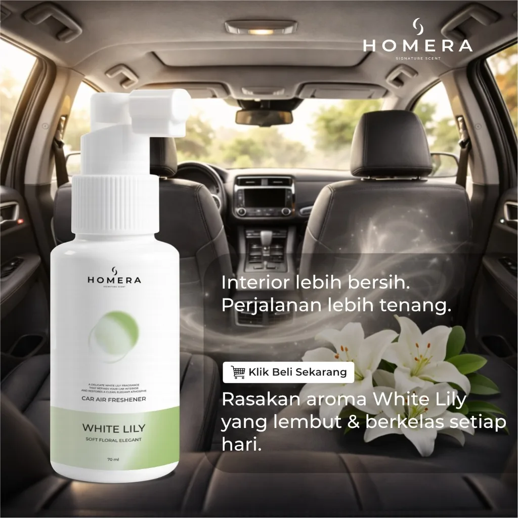 HOMERA Parfum Mobil White Lily 70ml Car Air Freshener Wangi Floral Elegan Tahan Lama Anti Bau