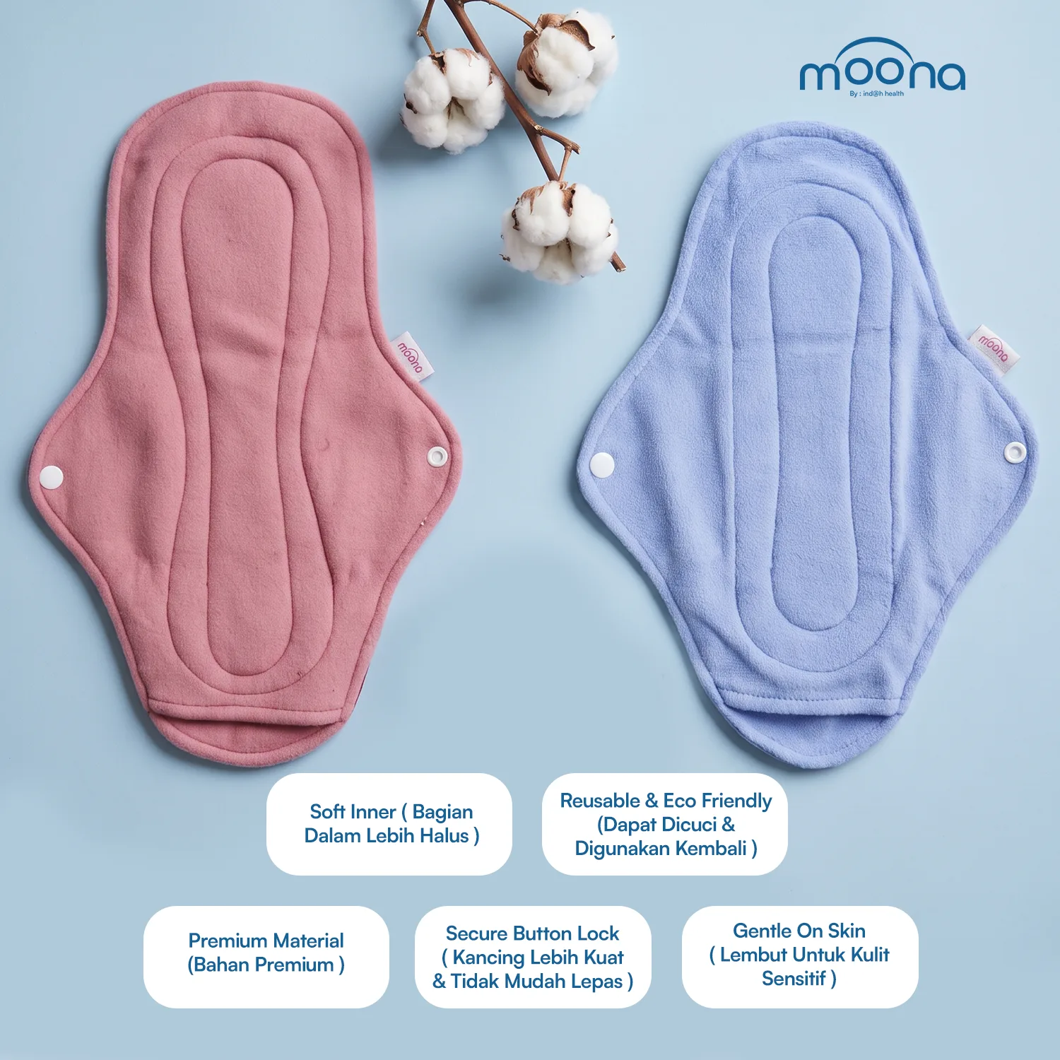 MOONA Paket Hemat Menspad Soft Pembalut Kain Reusable Cuci Pakai Day & Night Free Insert