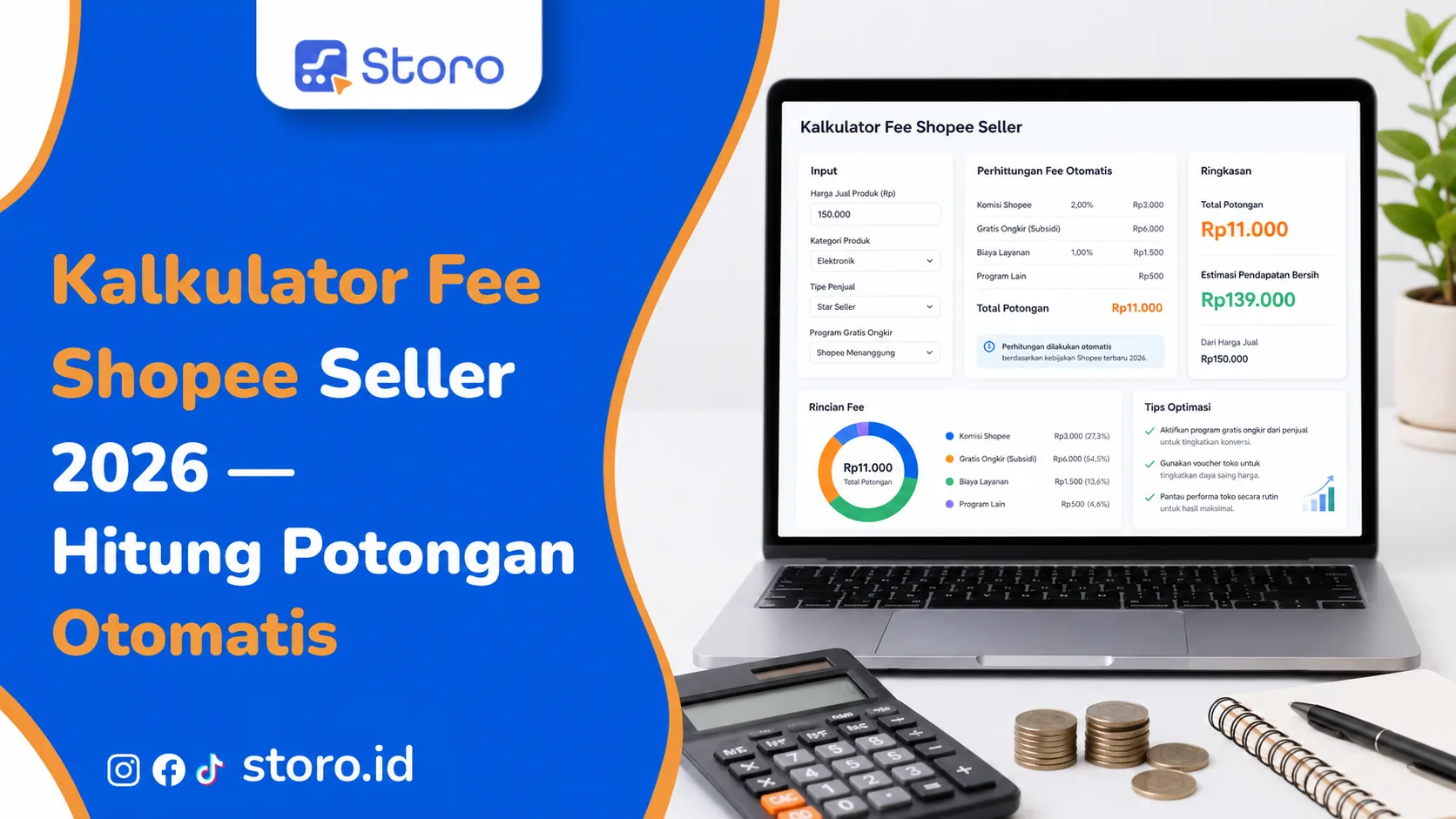 Kalkulator Fee Shopee Seller 2026 — Hitung Potongan Otomatis