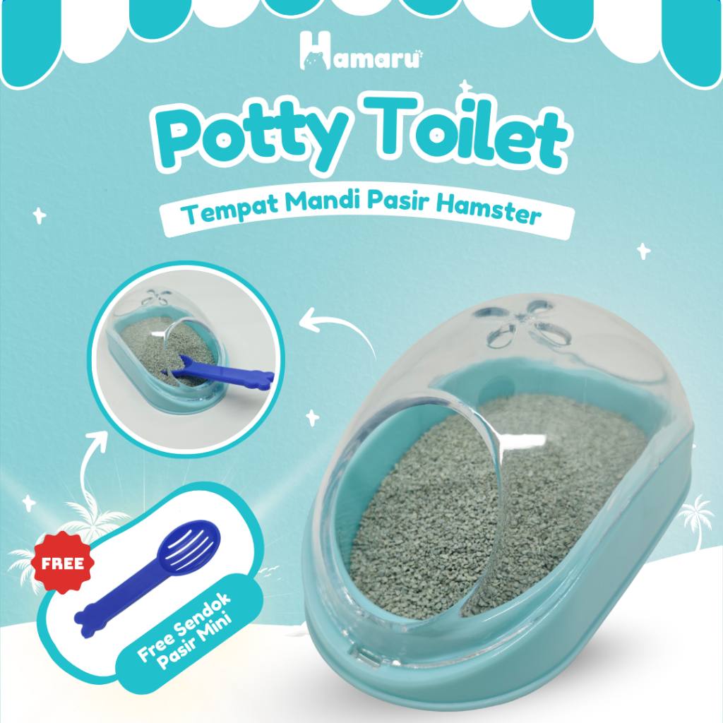 HAMARU Potty Toilet Tempat Mandi Pasir Hamster Desain Tertutup Anti Berantakan + Sendok Pasir Mini