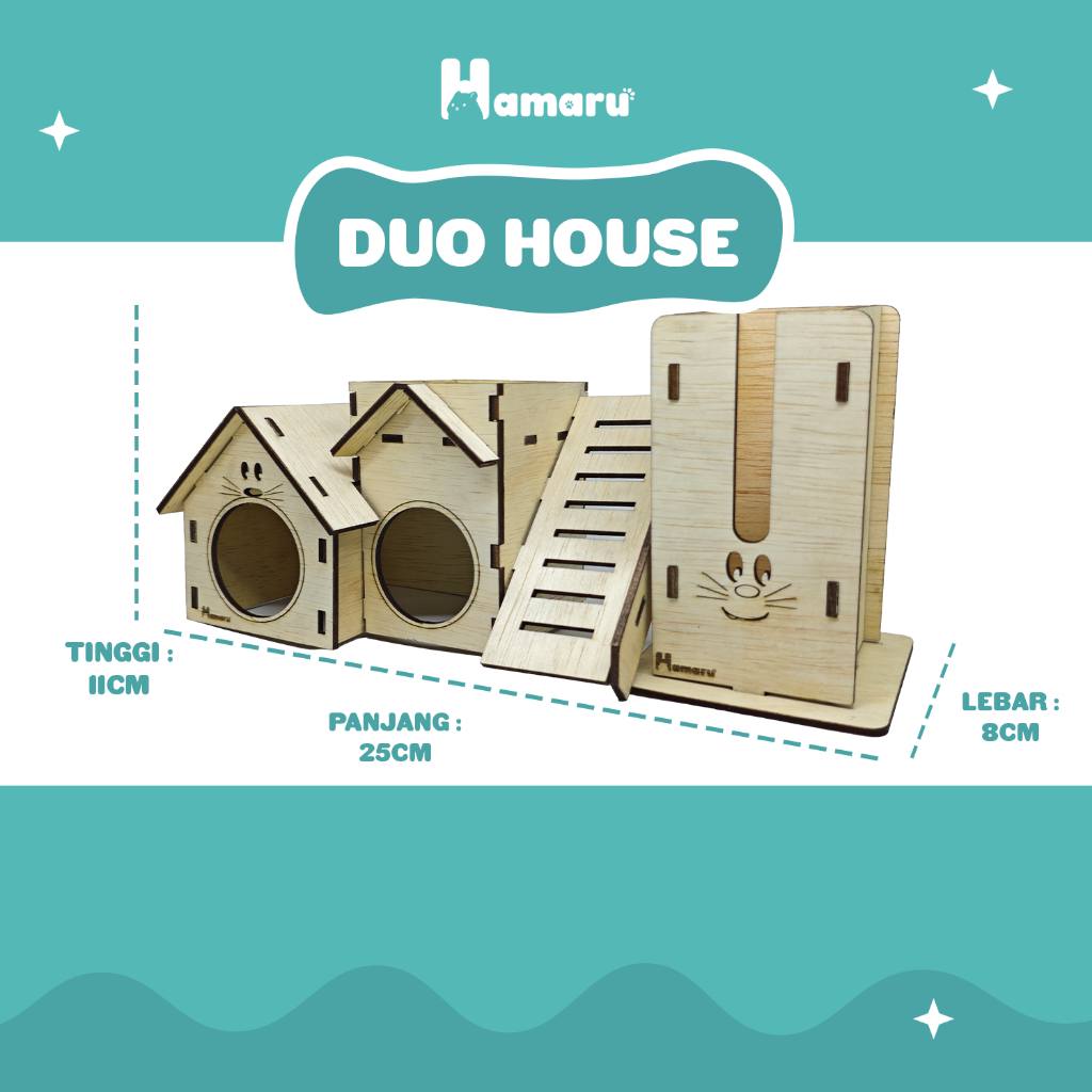 HAMARU Duo House Rumah Kayu DIY Aksesoris Kandang Rumah Tempat Minum Hamster Marmut Hewan Kecil