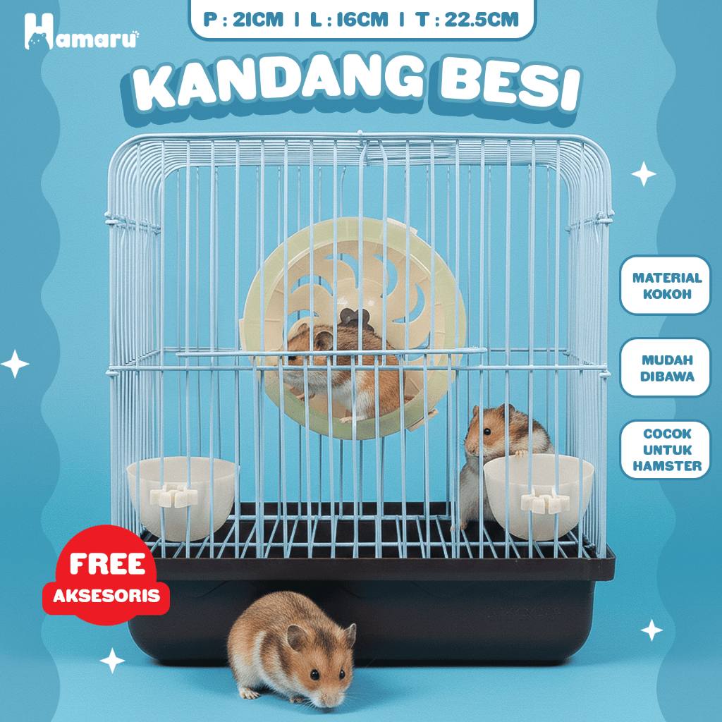 HAMARU Kandang Kotak Mini Besi Gratis Kincir Wadah Pakan Hamster Marmut Sugar Glider Hewan Kecil