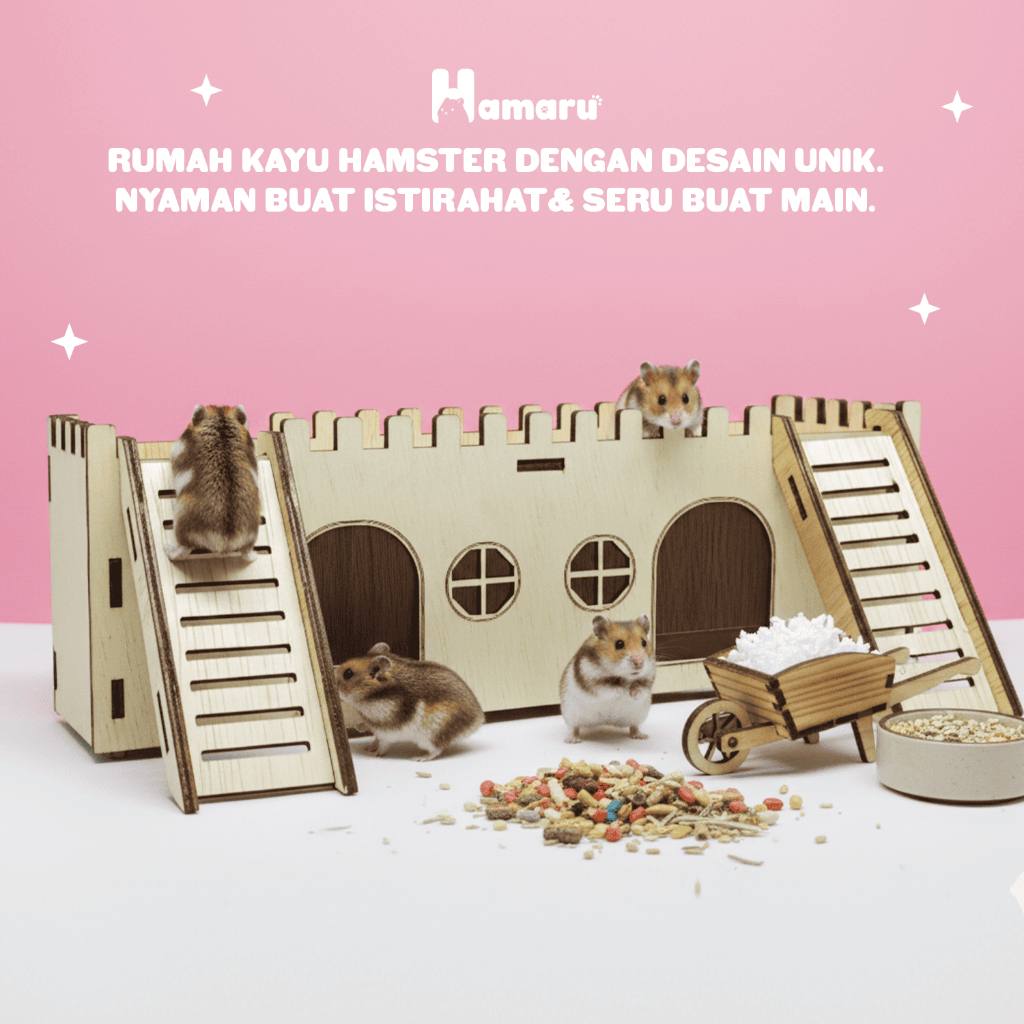 HAMARU Rumah Kayu Hamster DIY Kingdom Castle Tempat Bermain & Eksplor Hewan Kecil