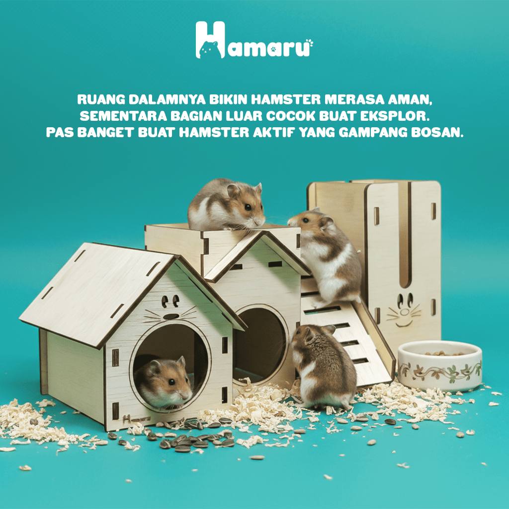HAMARU Duo House Rumah Kayu DIY Aksesoris Kandang Rumah Tempat Minum Hamster Marmut Hewan Kecil