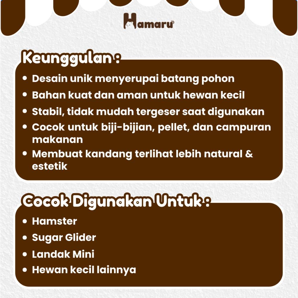 HAMARU Tempat Makan Bentuk Batang Pohon Hamster Food Feeder Hamster Marmut Hewan Kecil