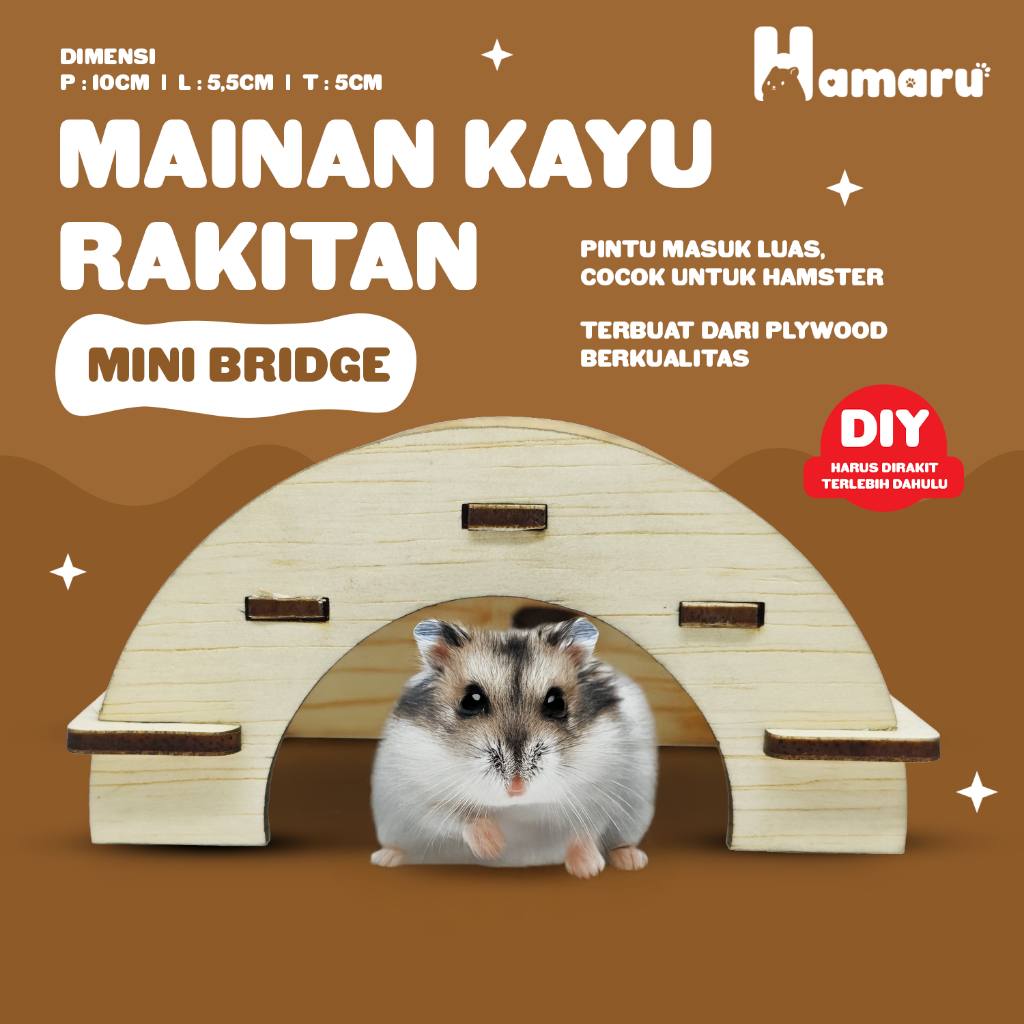 HAMARU Mini Bridge Mainan Kayu DIY Aksesoris Kandang Hamster Sugar Glider Marmut Tempat Bersembunyi & Bermain Hewan Kecil