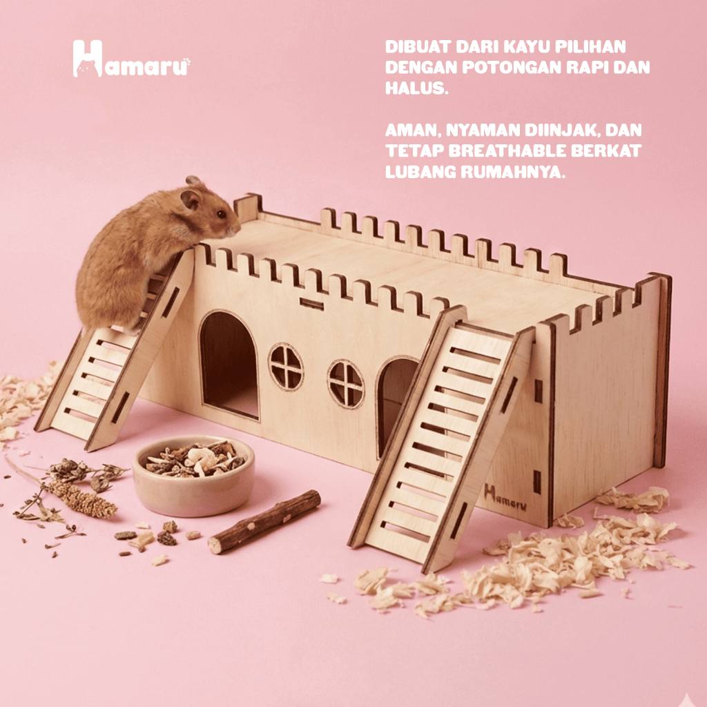HAMARU Rumah Kayu Hamster DIY Kingdom Castle Tempat Bermain & Eksplor Hewan Kecil