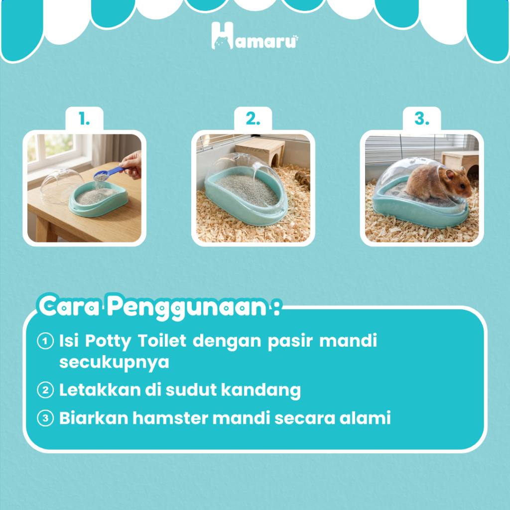 HAMARU Potty Toilet Tempat Mandi Pasir Hamster Desain Tertutup Anti Berantakan + Sendok Pasir Mini