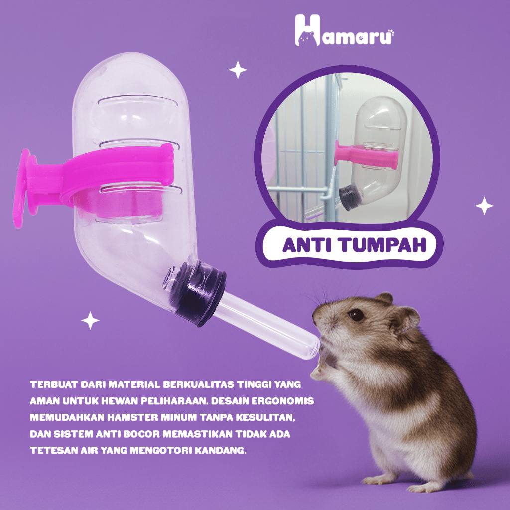 HAMARU Botol Minum Transparant Anti Bocor Anti Tumpah Hamster Marmut Sugar Glider - 60mll