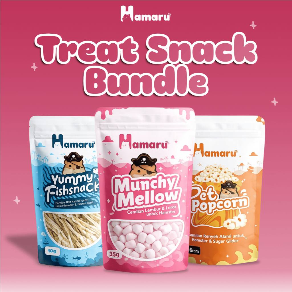 Hamaru Treat Snack Bundle Snack Hamster Protein dan Cemilan Manis Makanan Hamster Paket Komplit (fishsnack,munchmellow,popcorn)