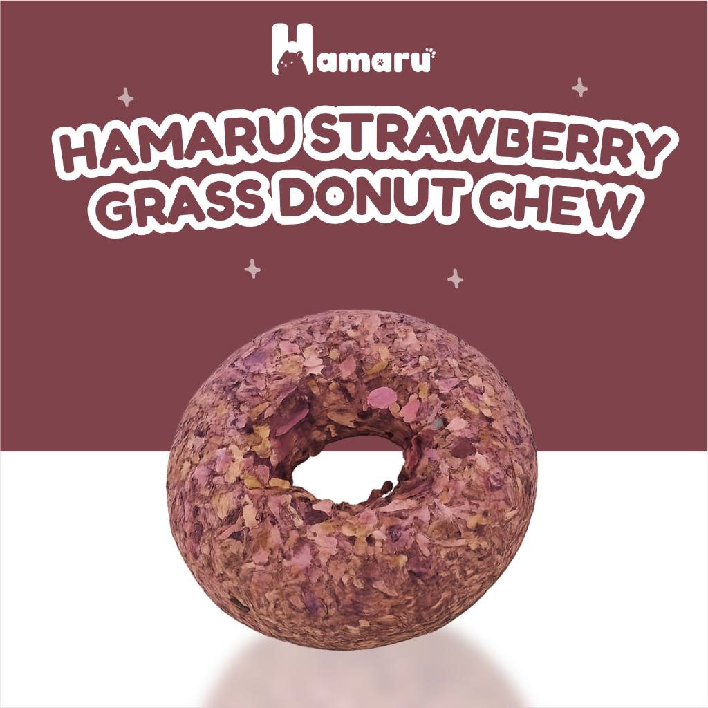 Hamaru Grass Donut Natural Chew Mainan Gigit Hamster Natural Snack Varian Rasa - Strawberry