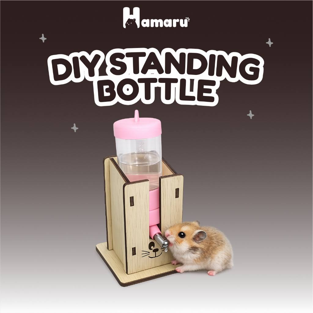 Hamaru DIY Standing Bottle Holder Tempat Botol Minum Hamster Stand Botol Hamster Kayu